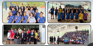 ผู้บริหารให้กำลังใจนักเรียนที่ฝึกซ้อมกองเชียร์และนักกีฬา  เพื่อเตรียมความพร้อมสู่การแข่งขัน